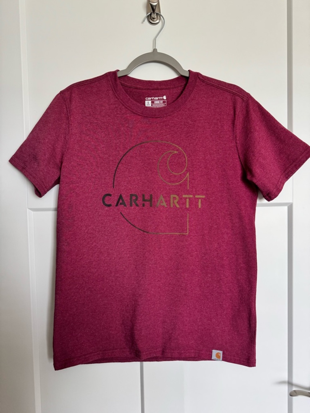 Carhartt Loose Fit Heavyweight Short Sleeve Beet Red Heather Graphic Tee Size S